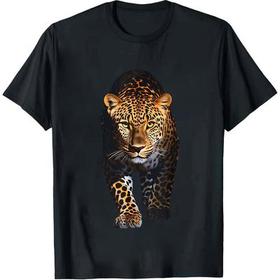 Unisexs Graphic Tshirt Featuring Colorful Leopard Face Made From 100 Short Sleeves Casual Style Black Unisexs Tshirts For Summer