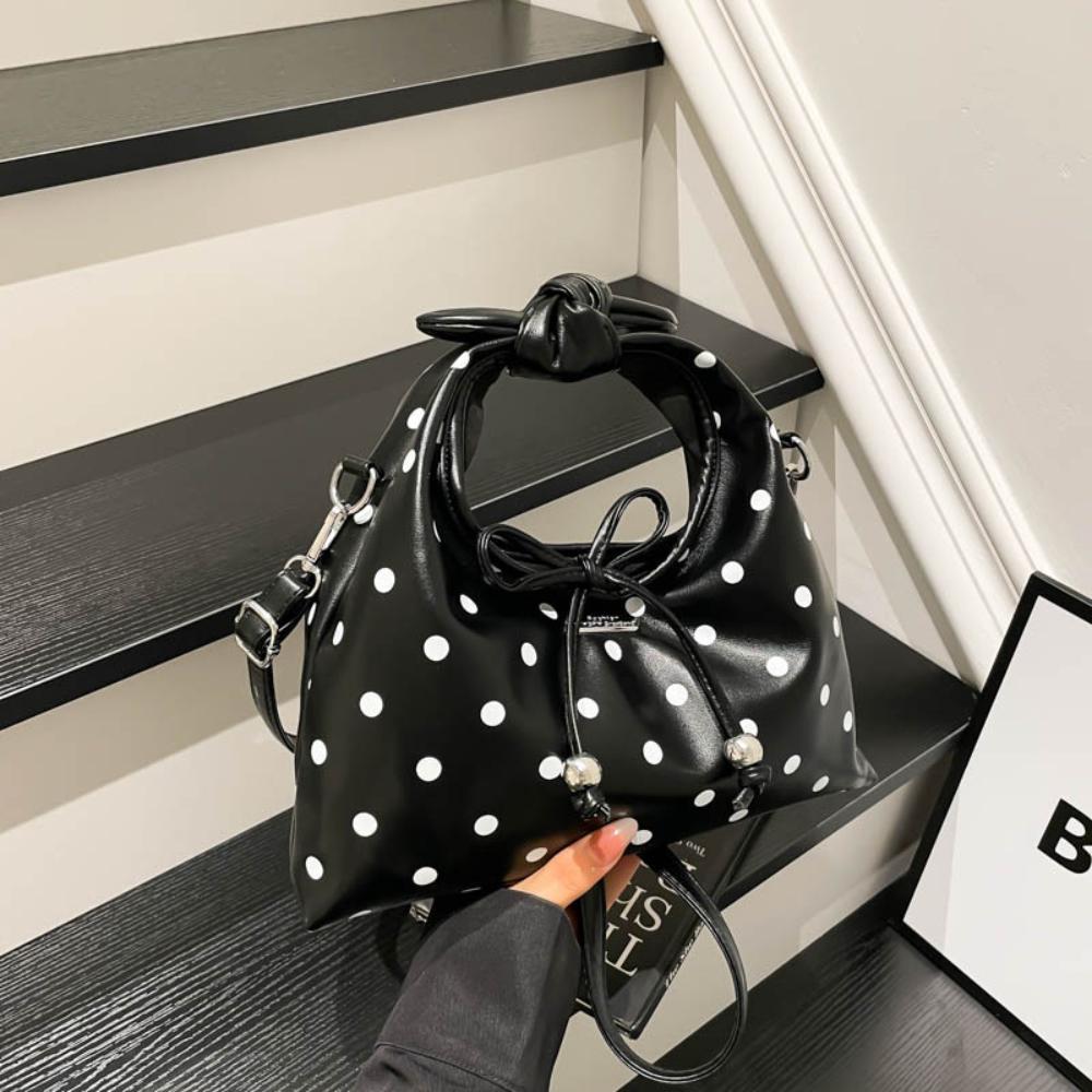 Women'S Versatile Bag Retro Leather Shoulder Bag Bow Tie Crossbody Bag Niche Polka Dot Handbag For Everyday Casual Gatherings