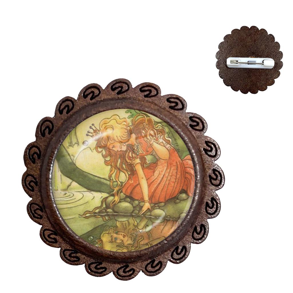 Handcraft Colares Vintage Fairy Frog 1pc/lot Jewelry Wood Brooches Classic Glass Cabochon Collar Pins Badge Feminino