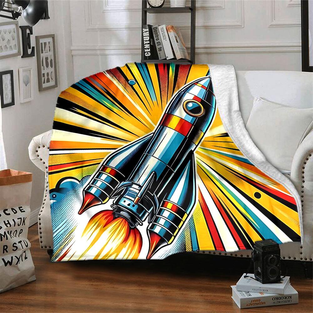 1pc Rocket Launch Blanket, Lightweight Flannel Throw Blanket for Sofa, Bed, Travel, Camping, Living Room, Office, Couch044