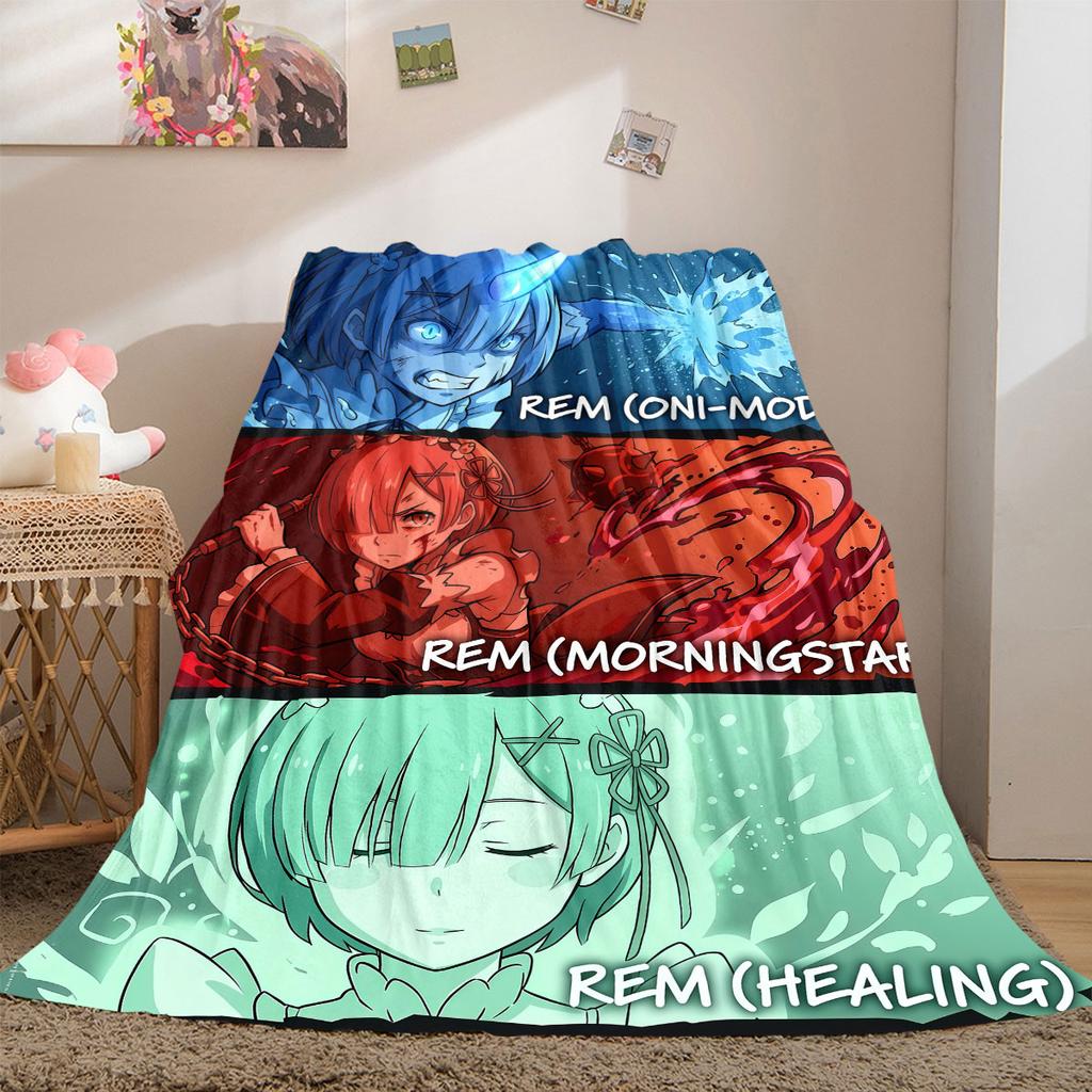 ReZero Chic 2D Print Flannel Blanket, Cartoon Character Decor for Bed, Warm Sofa Travel Nap Blanket_LIAN
