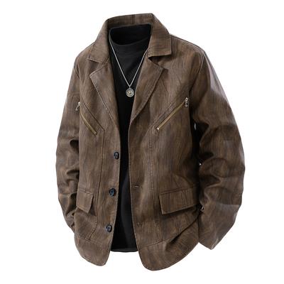 Retro American Biker Faux Leather Jacket Men Autumn Loose All Match Fashion Motorcycle Casual Coat