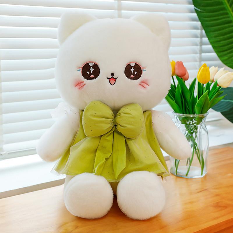 Plush Cat Toy Doll Bow Dress Kitty Stuffed Animal Cartoon Home Ornament Gift
