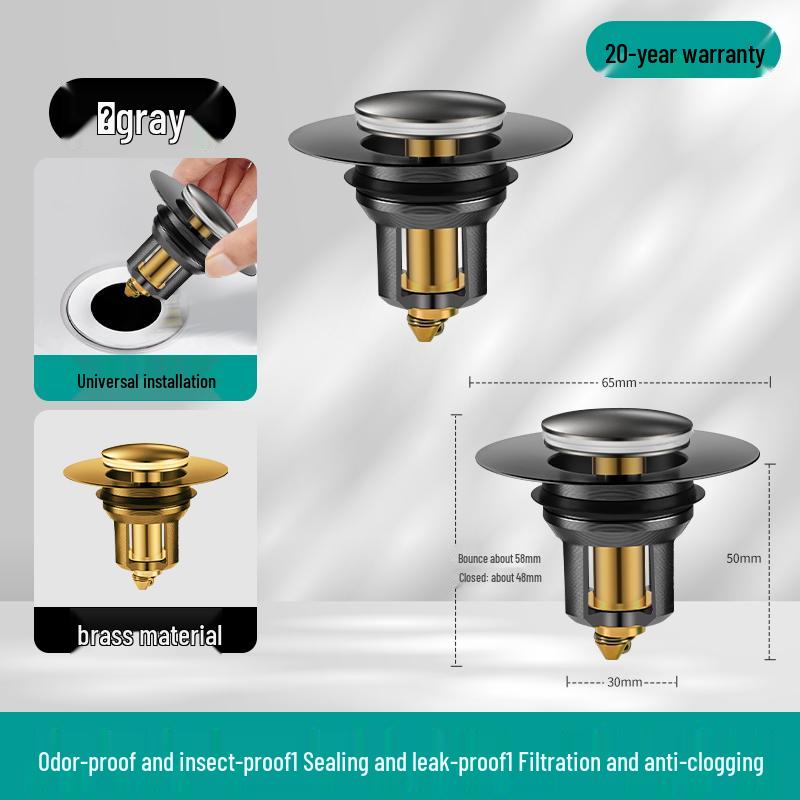 Universal Press-Type Pop-Up Washbasin Stopper Cover, Leak-Proof Core Drain for Countertop Basin