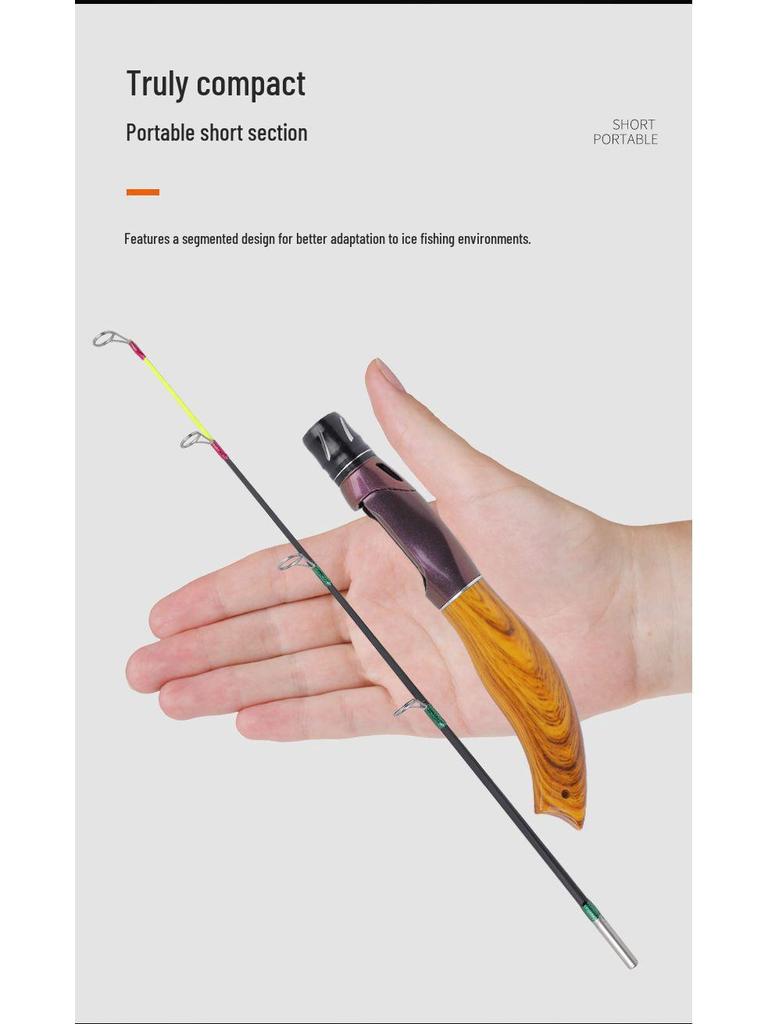 Ice Fishing Rod Set 2023: Winter Carbon Rod with Round and Flat Tips, Mini Size, Straight Handle
