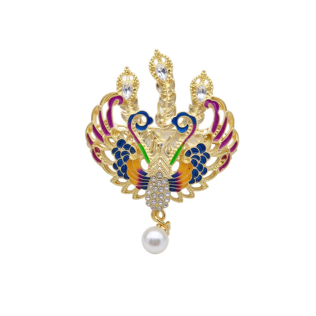 Peacock Inspired Brooch Pin with Pearl Accent Elegant Vintage Style Dress Accessory for Women Jewelry Outfit Decoration