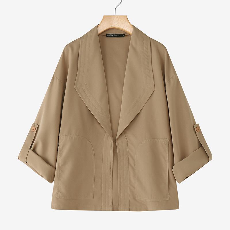 ZANZEA Womens Solid Color Loose Casual 3/4 Sleeve Thin Cardigan Tops