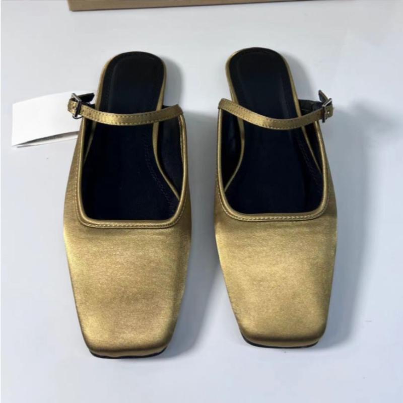 Módní letní ploché sandály Dámské 2025 Nové Čtvercová špička Pásek s přezkou Prodyšné Saténové Volnočasové Slingbacky Chic Mules Boty pro dámy