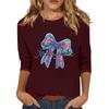 Women's Fashionable Casual Three Quarter Sleeve Printed Collar Pullover Top