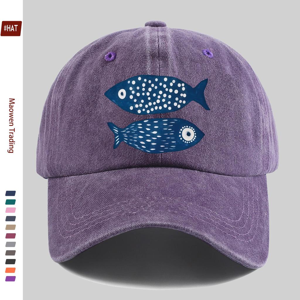 Pc Tropical Ocean Vintage Cartoon Fish Print Baseball Cap Simple Printed Trucker Sun Hat Comfortable and Lightweight Dad Hat