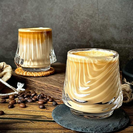 Yousheng Volcano Texture Glass Coffee Cup 150ml Whiskey Tumbler with Embossed Design Heat & Cold Resistant Drink Cup for Espresso Latte Cocktails