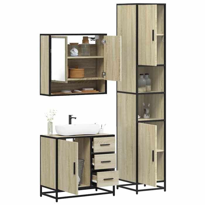 VidaXL Ensemble De Meubles De Salle De Bain 3 Pcs Chêne Sonoma, Armoire De Salle De Bain, Armoire De Rangement De Toilette, 3301106