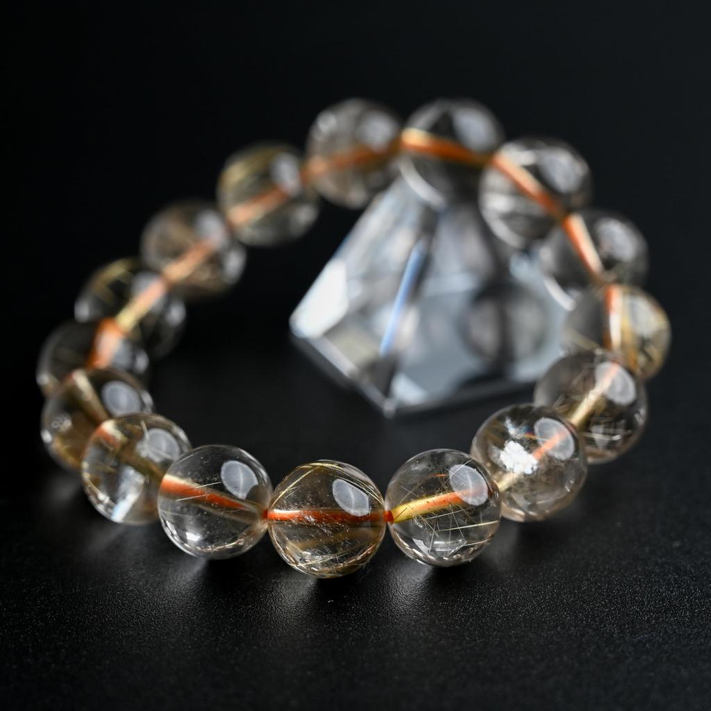 Eigado Rutilated Quartz 13mm 17cm Wrist Limited Natural Power Prayer Good Luck Feng Shui Bracelet, Stone, Circumference, One-of-a-Kind, Edition,