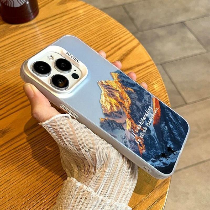 Sunset Snowy Mountain Phone Case for iPhone 17 Air 16 15 14 11 Pro 13 12 Mini Xs 8 7 Matte Laser Bumper Shockproof Coque Cover