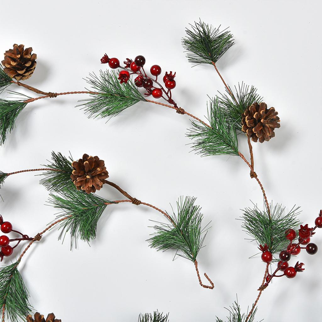 5.9ft Xmas Artificial Garland with Pine Cones Berries Faux Garland Home Decoration for Winter Holiday Party Decor