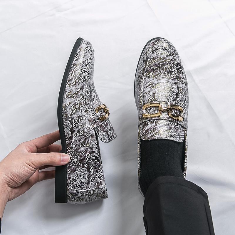 Men Printed Loafers Leather Individuality Formal Business Shoes Wedding Dress Prom Shoes Over Sized