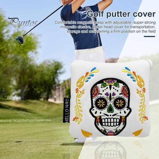 Mallet Putter Cover Magnetic Mallet Golf Club Cover Unique Skull Printed Golf Putter Headcover Blade Putter Protection Golf Accessory