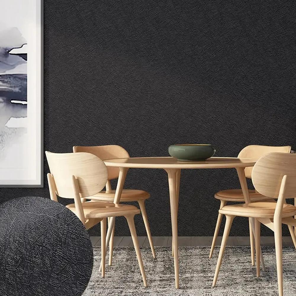 8M Black Silk Contact Paper Home Decor Paper Textured Self-Adhesive Wallpaper For Cabinet Table Chair Room Backdrop Renovation