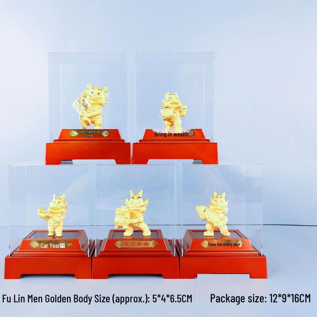 Flocked Gold Dragon Zodiac Ornament for Year of the Dragon - Wealth-Attracting Decoration and Business Gift