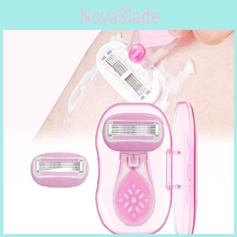 Manual Women's Razor With Five-blade Technology In Peach Pink Short Handle Includes One Razor Handle One Blade Head And Storage Case