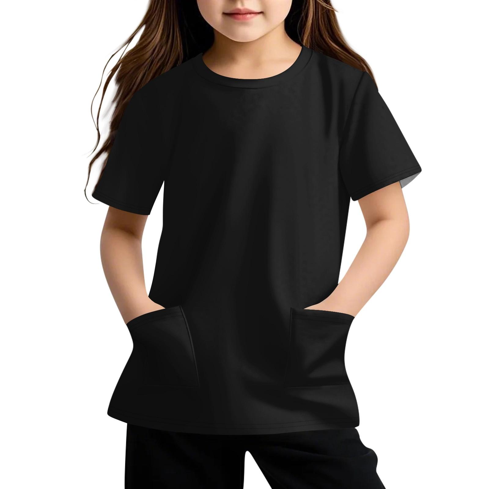 

Детская футболка с короткими рукавами и карманами, повседневная футболка с принтом, круглый вырез, блузка-пуловер 100 чёрный