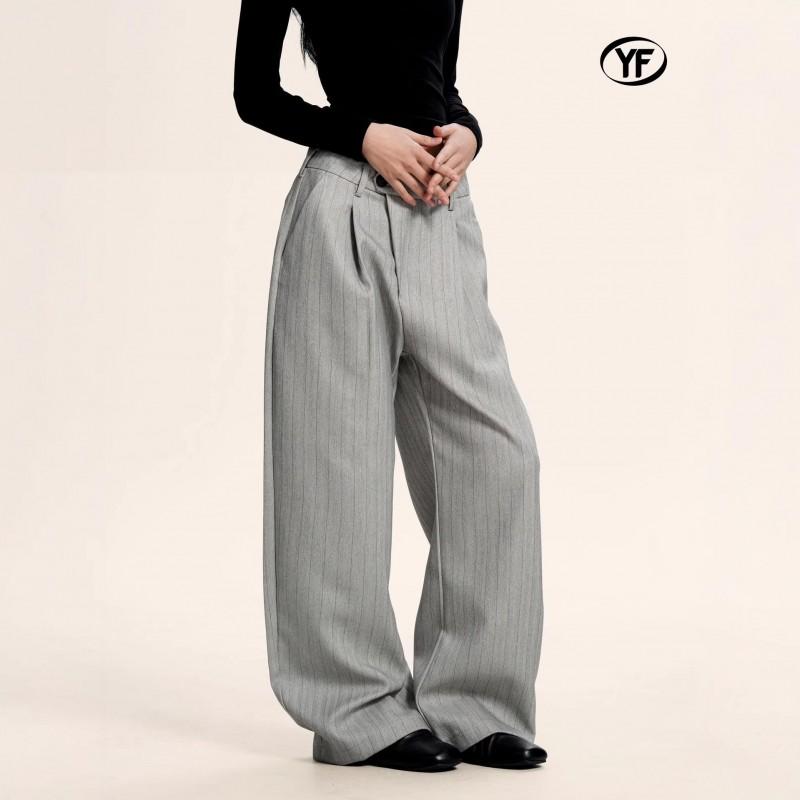 Men Women Vintage Striped Wide Leg Trousers Loose Fit Casual Dress Pants