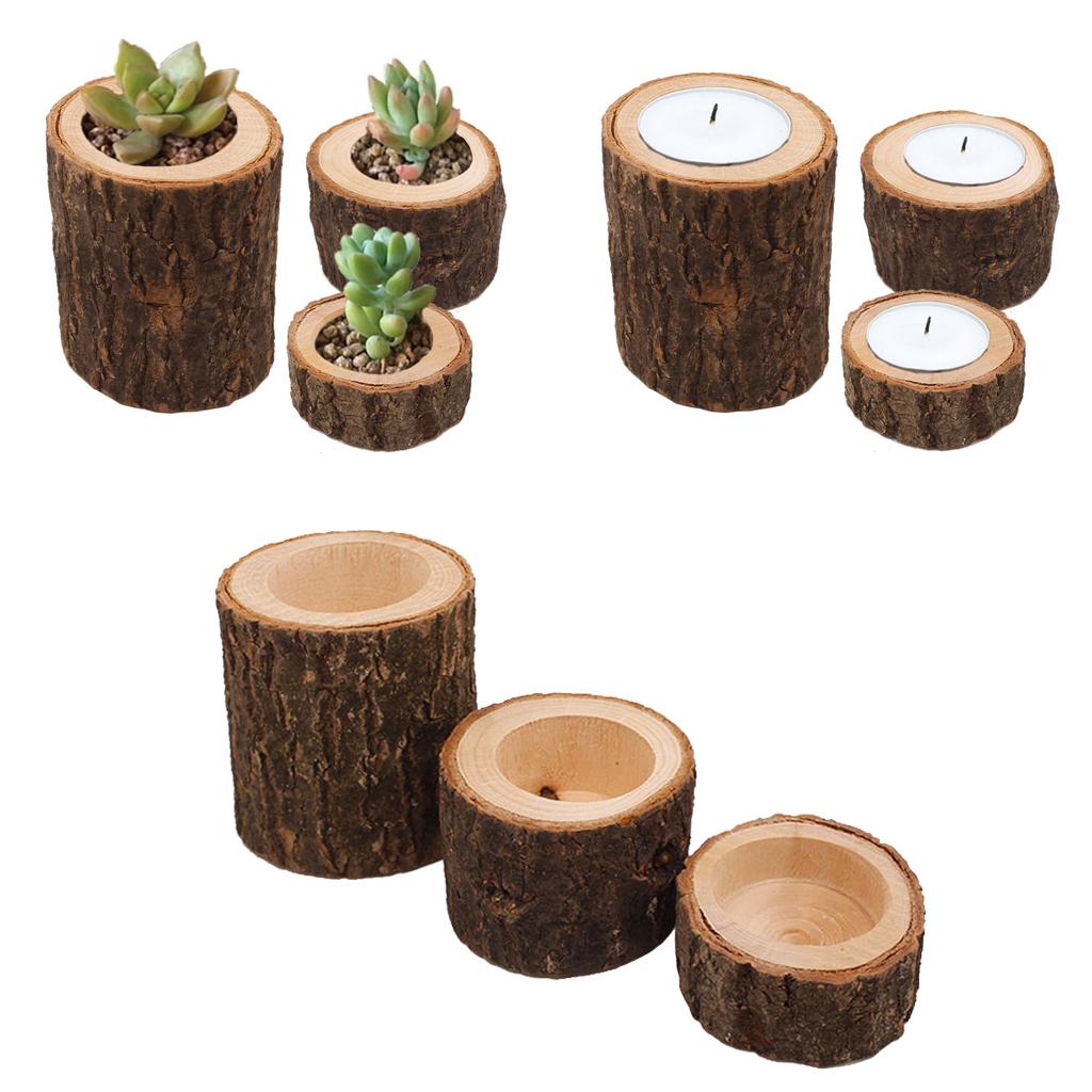 Tree Stump Tea Light Candle Holder Natural Wood Vintage Decor Accent for Home Bar Church Festive Use