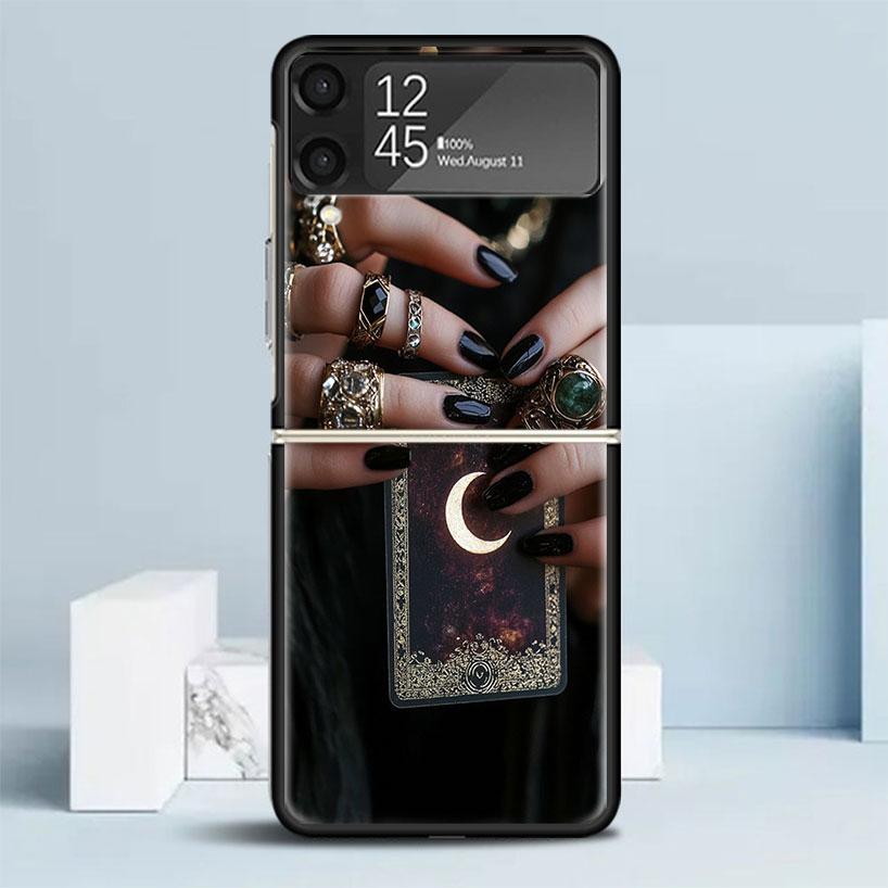 Witch Tarot Card Black Cover for Samsung Galaxy Z Flip 7 6 5 4 3 5G Phone Case Flip7 Flip6 Flip5 Flip4 Flip3 Pattern Case Galaxy