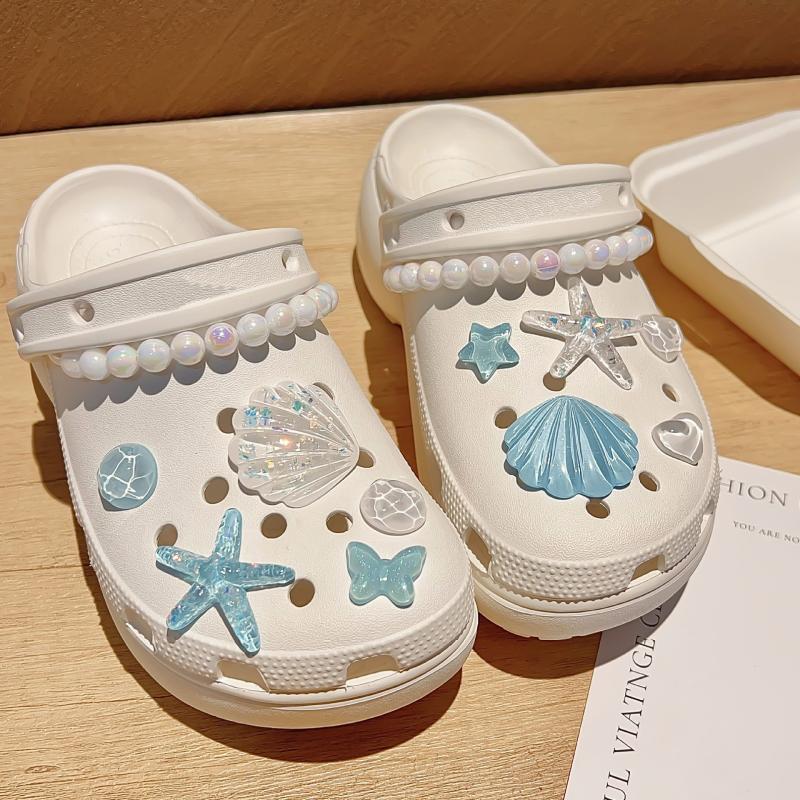 1 Set Diy Clogs Sandals Garden Shoe Decor Cute Starfish Shell Resin Shoe Charms Accessories Buckles Beach Bag Pins Girls Gifts
