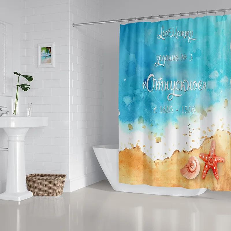 2022 New Shower Curtain Starfish Beach Pattern Bathroom Partition Waterproof  Coconut Sea View Polyester