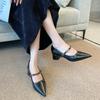 G430-1 Korean version thick heel Mary Jane retro women's 2025 new autumn pointed head shallow mouth retro one-word strap single shoes