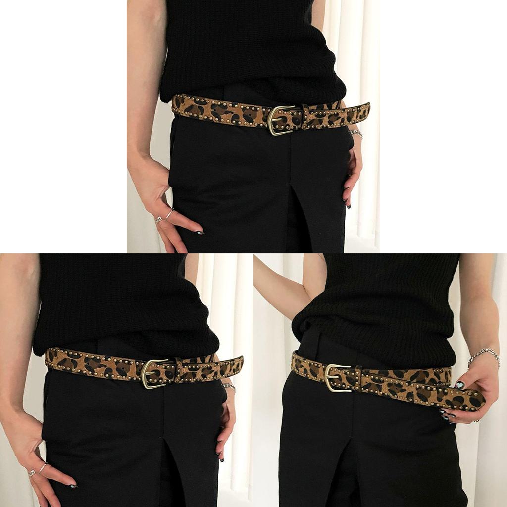 Retro Leopard Print Belt For Women With Alloy Buckle Leather Waistband For Dress And Jeans