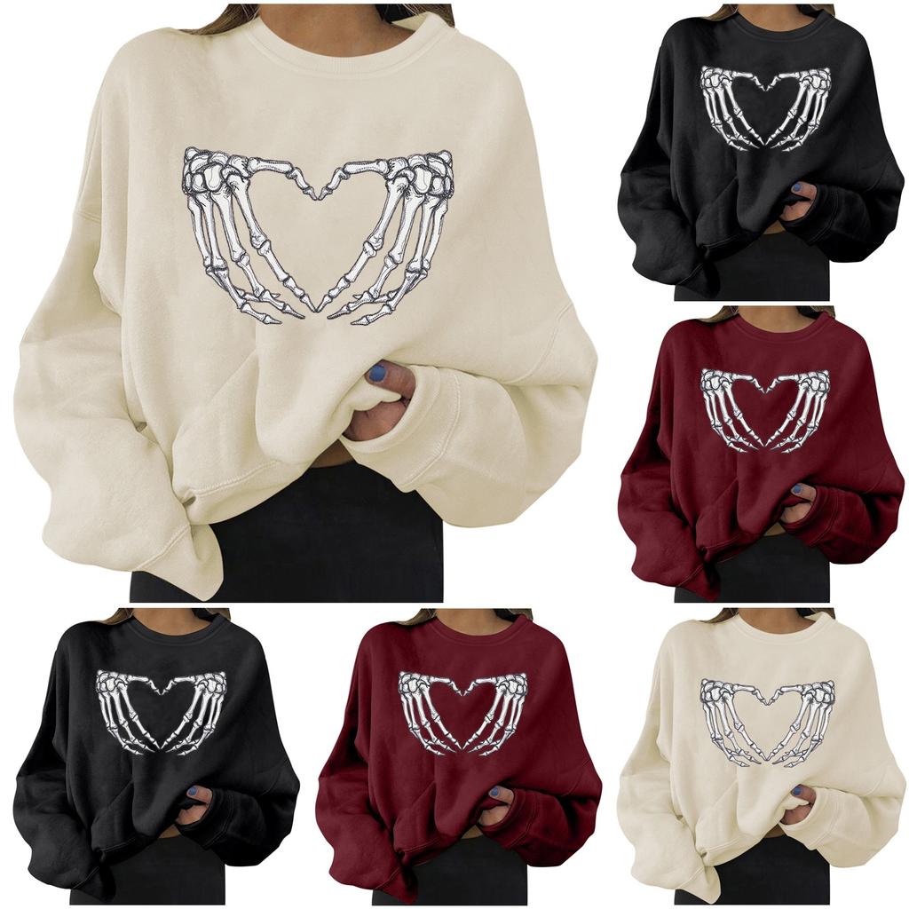 Women's Casual Fashion 2022 Halloween Print Long Sleeve O-Neck Pullover Top