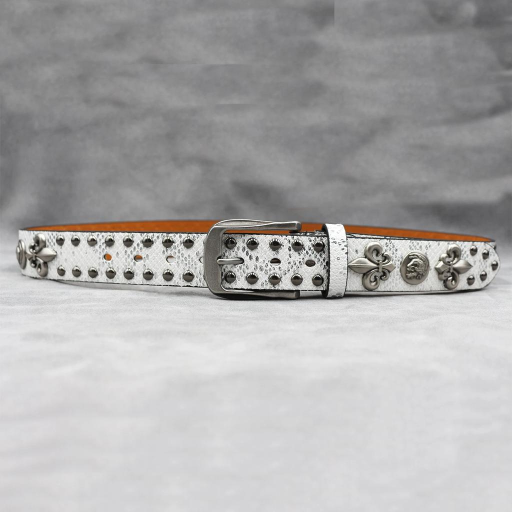 Fashion Rivet Belt White Cross Men&Women's Studded Belt Punk Rock With Pin Buckle Hardware Jeans Designer Female Waist Belts