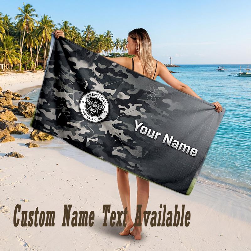 Brentford Football Design Beach Towel Custom Text Large Towel for Beach Vacation