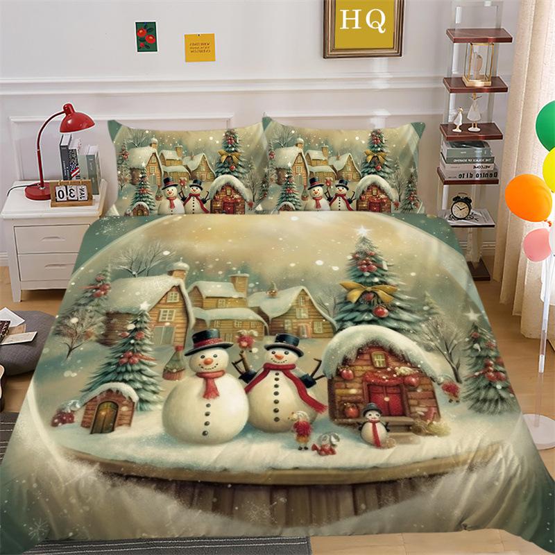 Weihnachts-Schneeszene 3D-gedruckter Polyester-Kissenbezug Bettbezug Zwei- oder Dreiteiliges Set