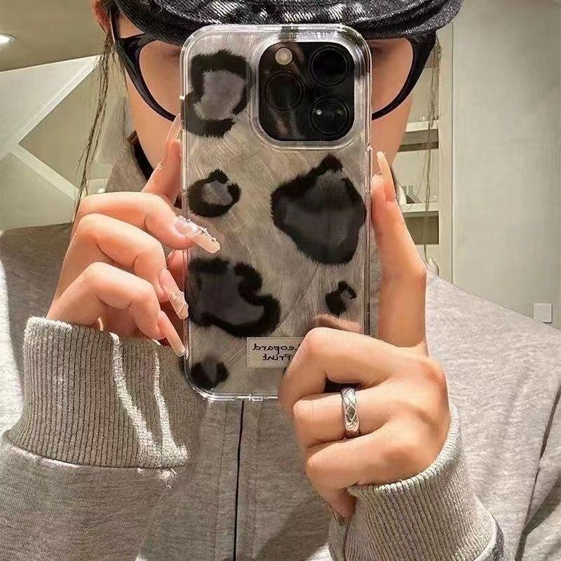 Black and Gray Leopard Print Soft Case for iPhone 11, 11ProMax, 12, 13, 14, 15