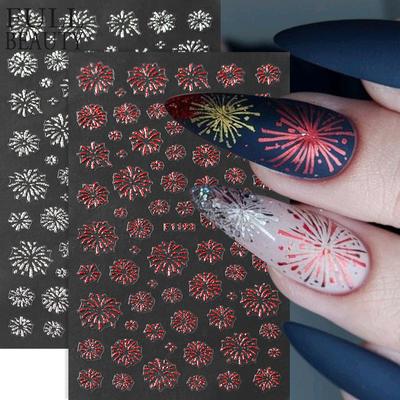 1pc Chinese New Year New Year Romantic Firework Nail Stickers with Red and Silver Glitter Backing, a Holiday Gift