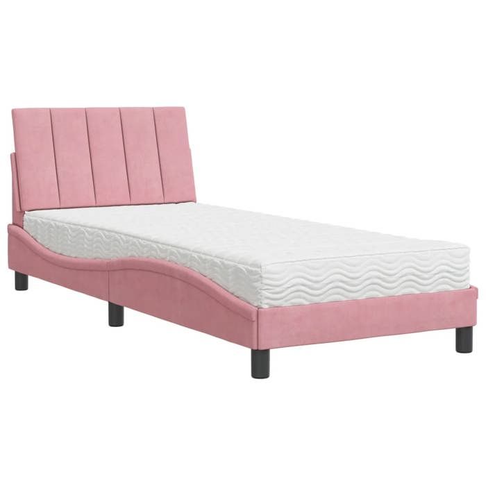 VidaXL Bed with Mattress Pink 90x190 Cm Velvet 3208573