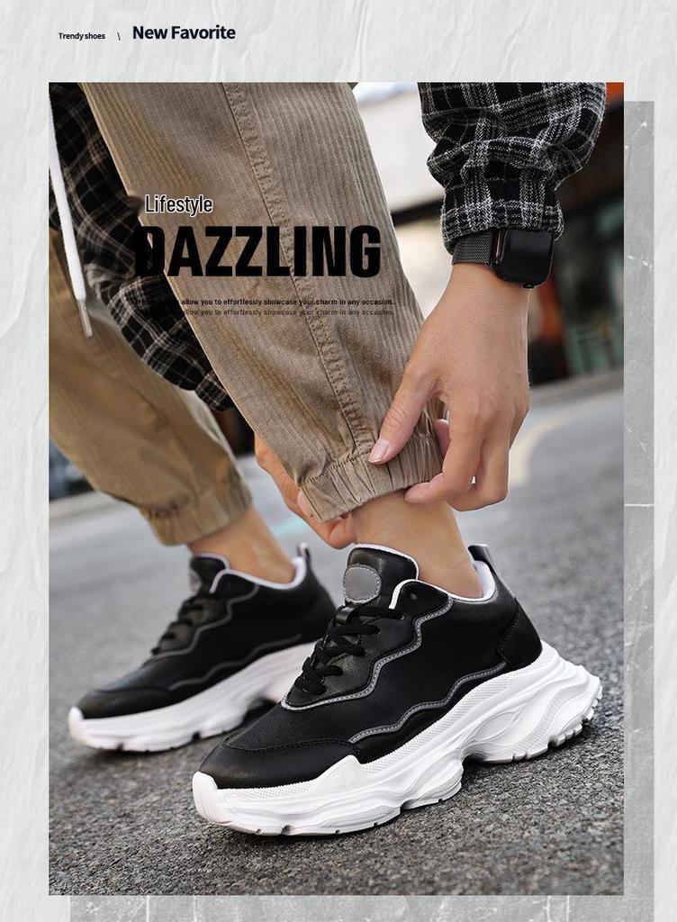 Men's Stylish White Casual Shoes: Invisible Height Boost with 8CM Thick Sole, Inner 6CM Increase, Versatile and Trendy Design.