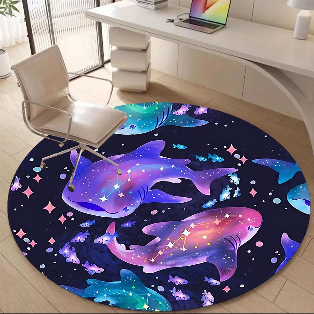 1pc Galactic Sharks Office Round Area Rug, Indoor Mat Suitable ForOffice, Under Office Chairs Bedroom Living Room Home Decor, Room Deco, D075