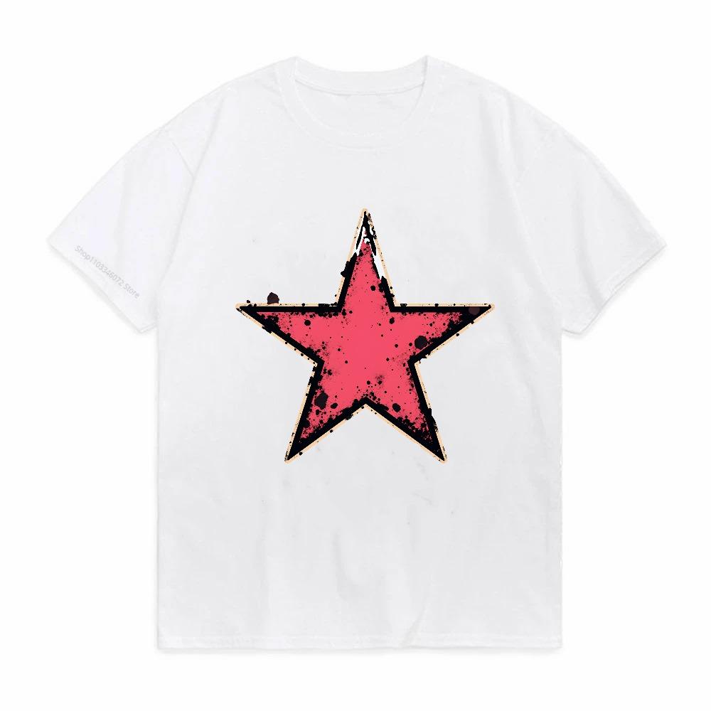 Distressed Pink Star Print Tshirt Unisex Fashion Loose Short Sleeve Summer Casual Breathable Round Neck Tee