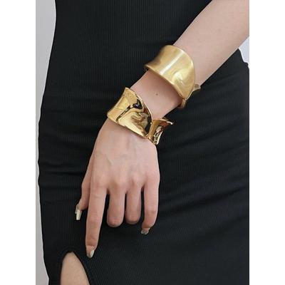 Easiest for Match Retro Opening Stylish Glossy Staggered Gold Bracelet Personalized Minority Elegant Wide Side Simplicity Fashion Bracelet