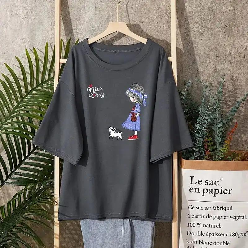 T-Shirt Damen Vielseitig Sommer Lässig Große Größe Locker Rundhals Pullover Kurzärmelige Oberteile