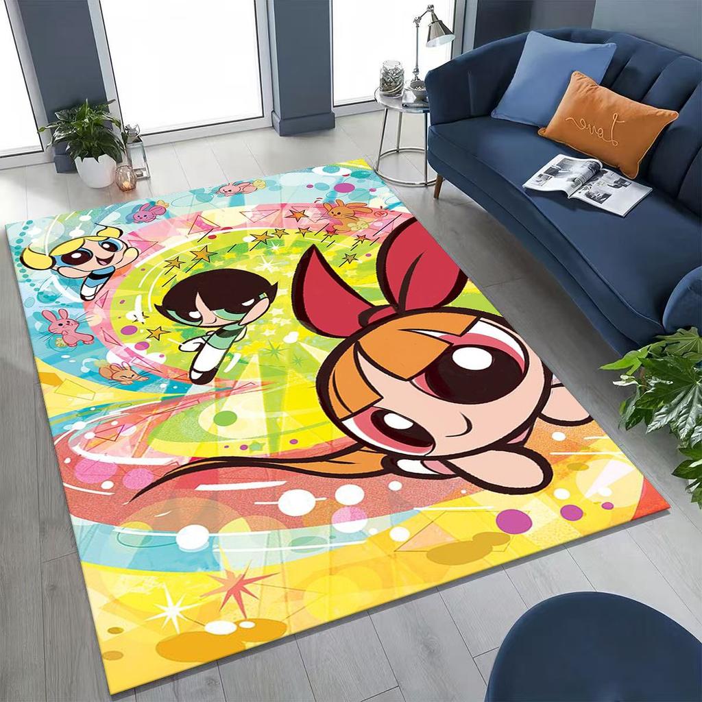 Cartoon P-Powerpuff Girl Cute Art Carpet Rug for Bedroom Living Room Sofa Home Doormat Decor,Large Kid Non-slip Floor Mat