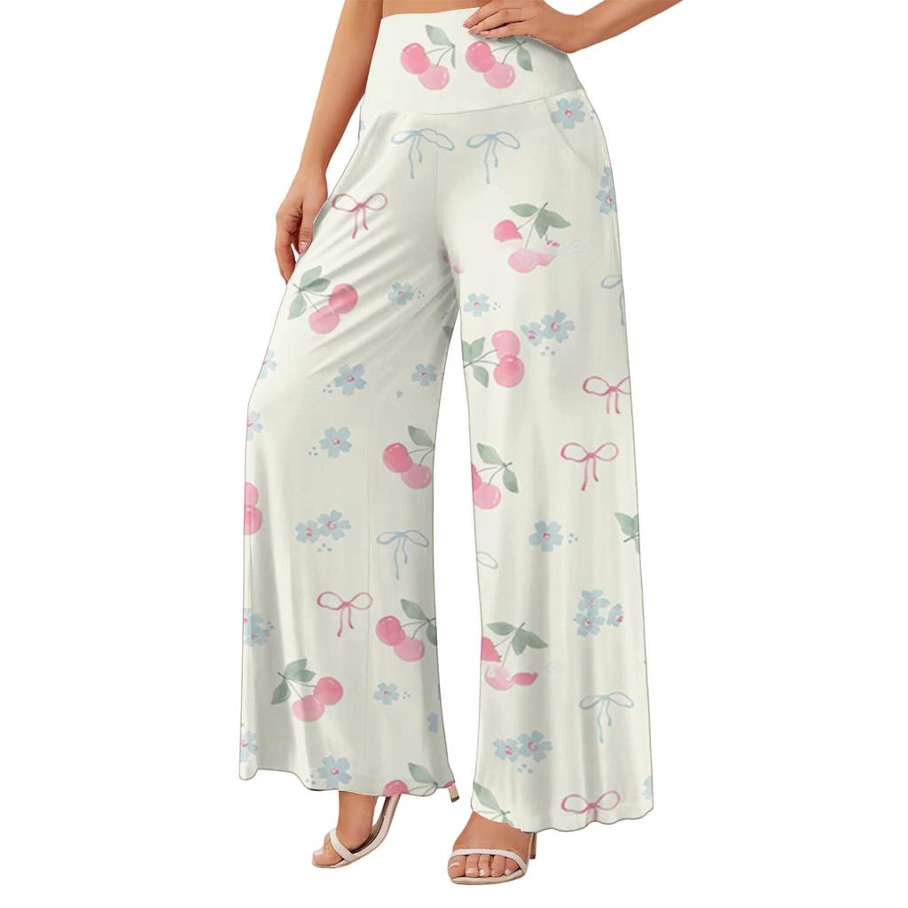 Women's High Waist Wide Leg Pants with Pockets Casual Flowy Palazzo Trousers for Daily Wear