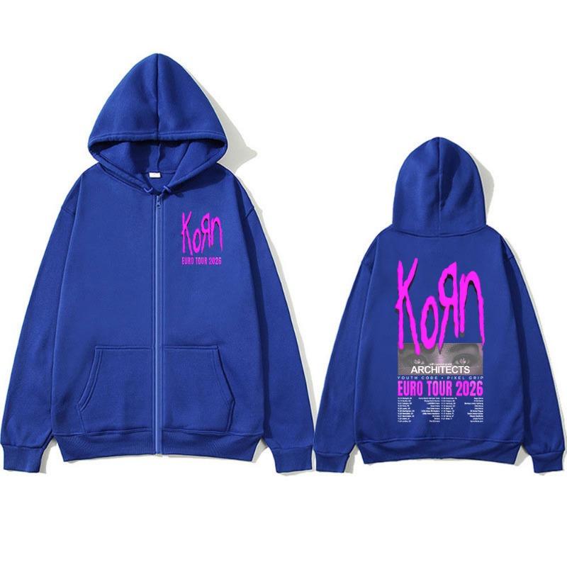 Korn Tour 2026 Merch Zipper Hoodies Fan Gifts Metal Punk Gothic Rock Band Fashion Casual Zip Up Hooded Sweatshirts Jackets Coats