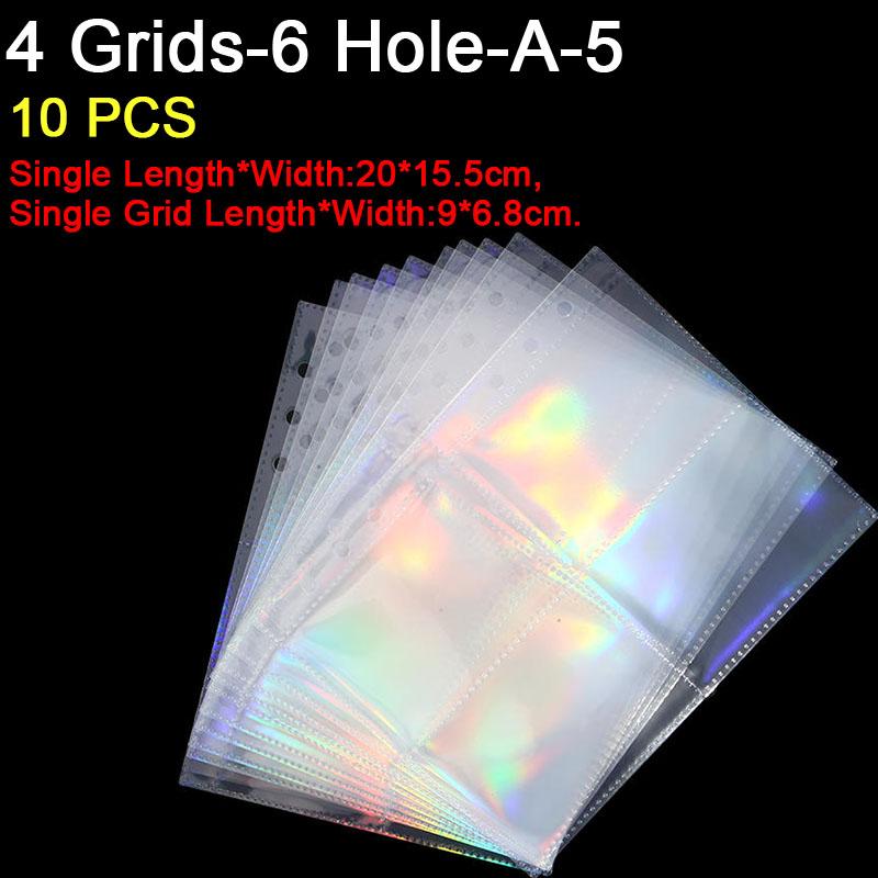 10PCS Inner Page Photocard Binder Multi-Pockets Kpop Sleeves Photo Album Page Idol Photo Card Protector Book 1/4 Grids 3/6 Holes