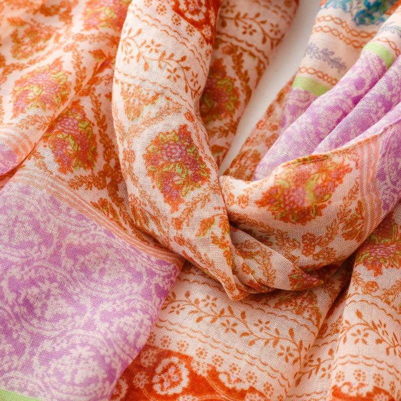 Floral Boho Scarf with Tassels - Breathable Viscose, Lightweight Beach Shawl In Red, Pink, Yellow & Green, Perfect for Spring & Summer