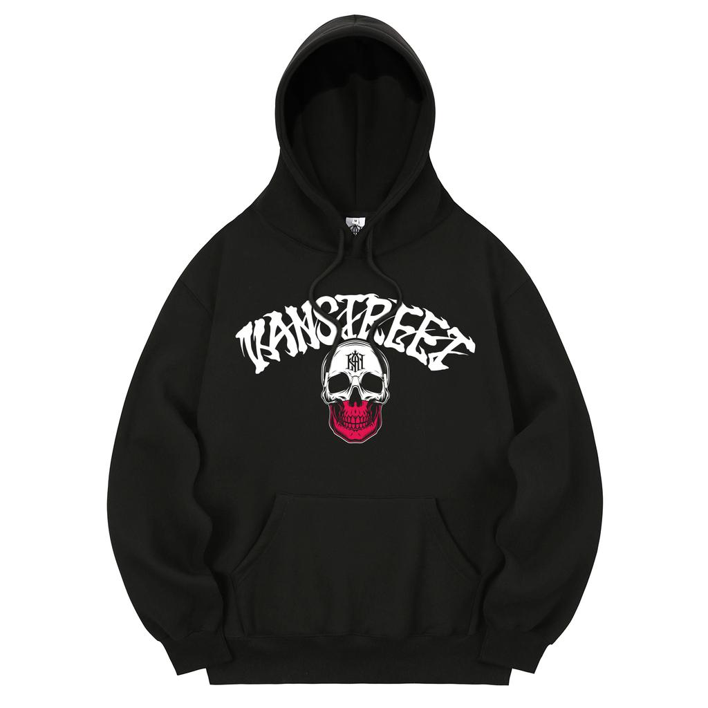 Khb0165 Lettering Cocktail Skull Fleece Hoodie Black